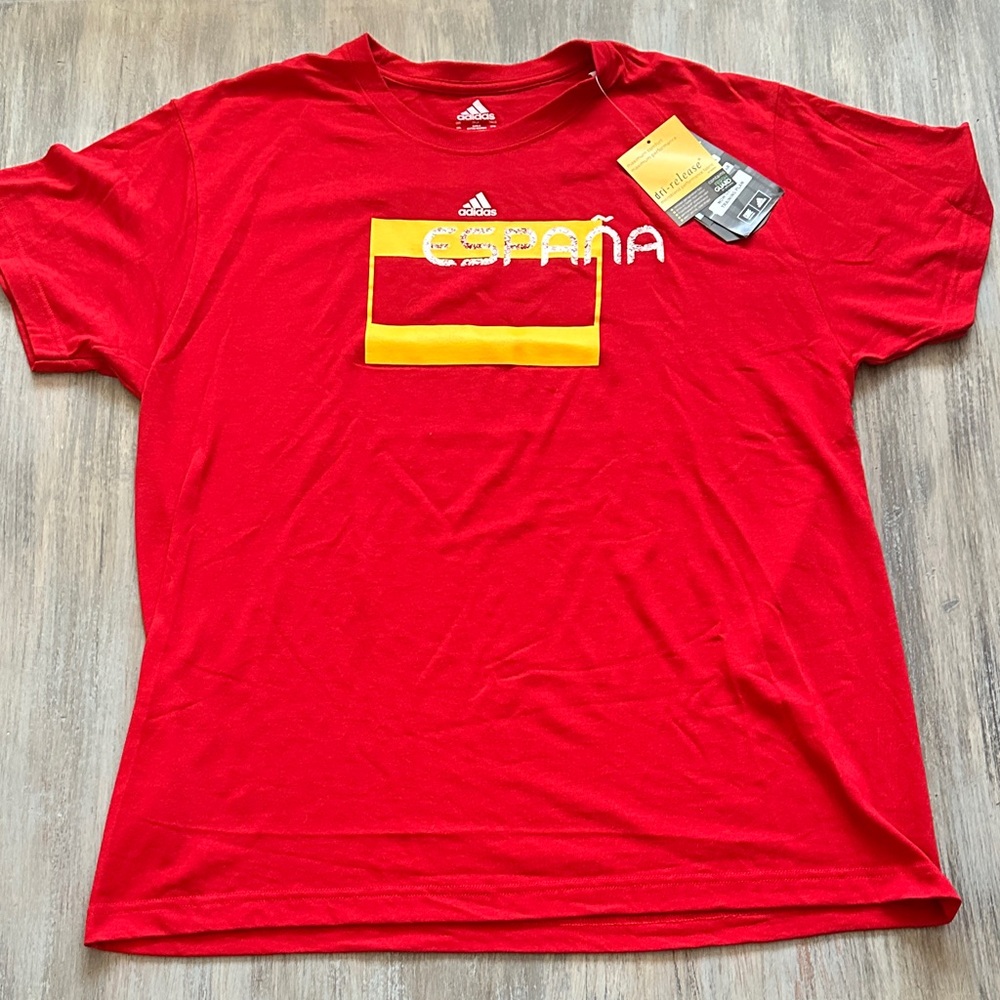 Adidas Red and Yellow España Men's Tee